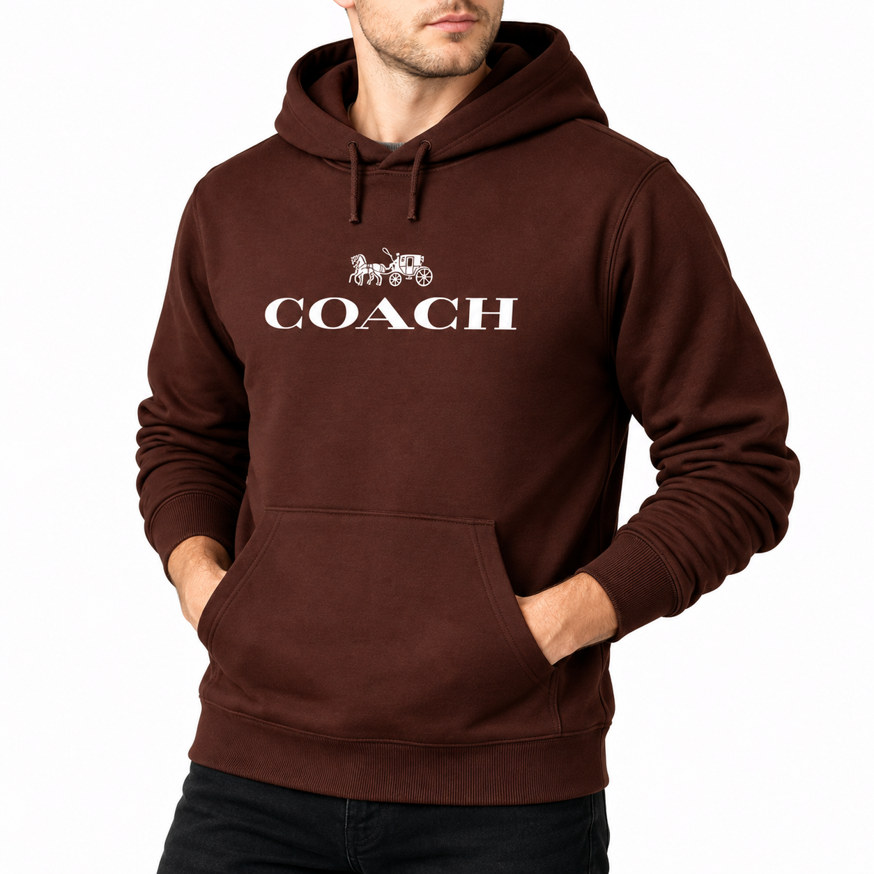 Men's Coach Pullover Hoodie in Brown – alternate angle