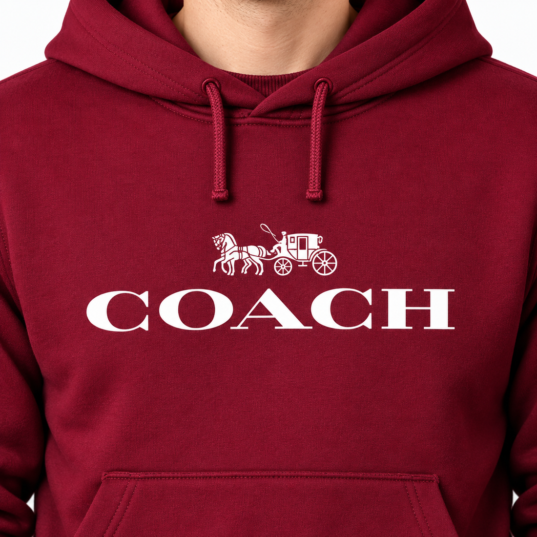 Men's Coach Pullover Hoodie in Burgundy – detail