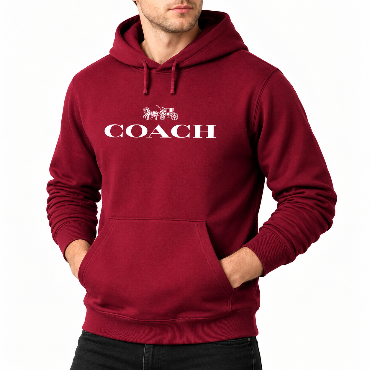 Men's Coach Pullover Hoodie in Burgundy – alternate angle