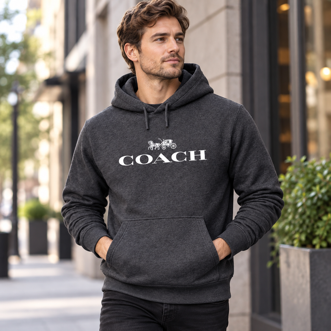 Men's Coach Pullover Hoodie in Dark Heather – lifestyle