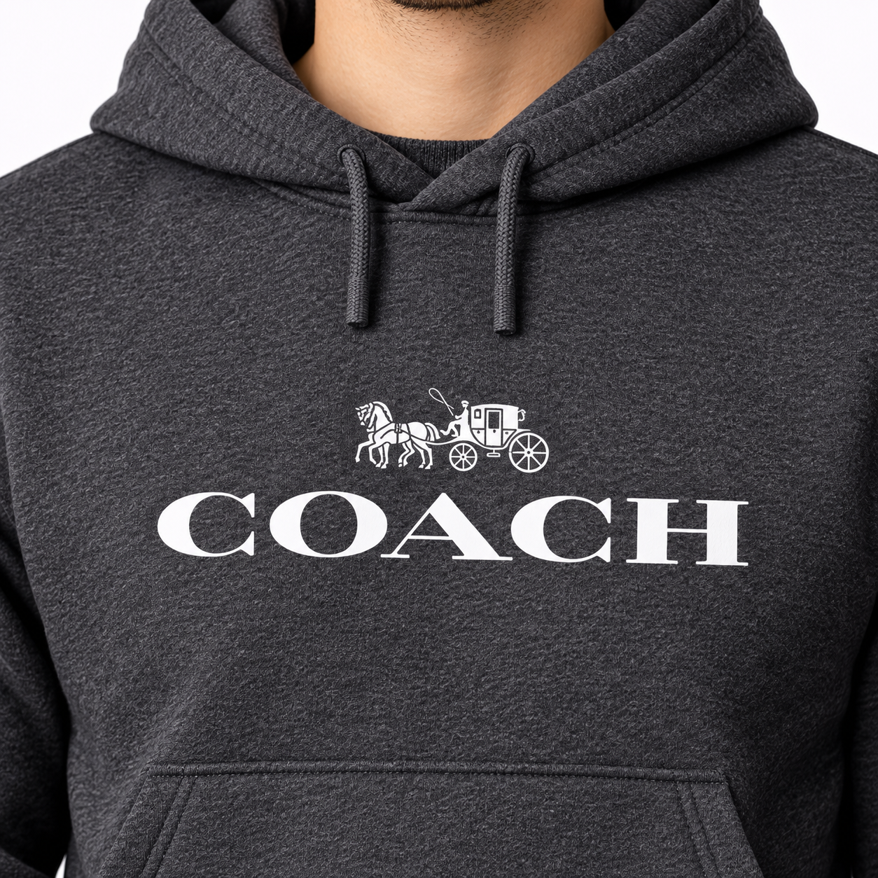 Men's Coach Pullover Hoodie in Dark Heather – detail