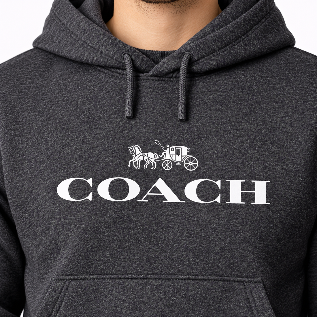Men's Coach Pullover Hoodie in Dark Heather – detail