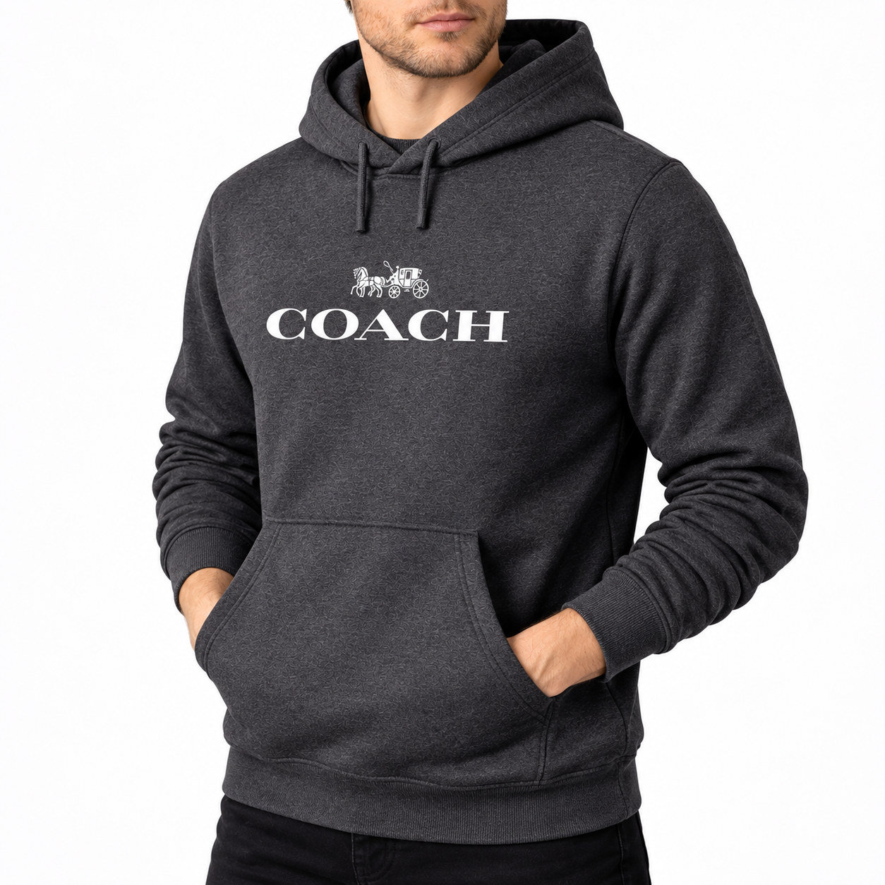 Men's Coach Pullover Hoodie in Dark Heather – alternate angle