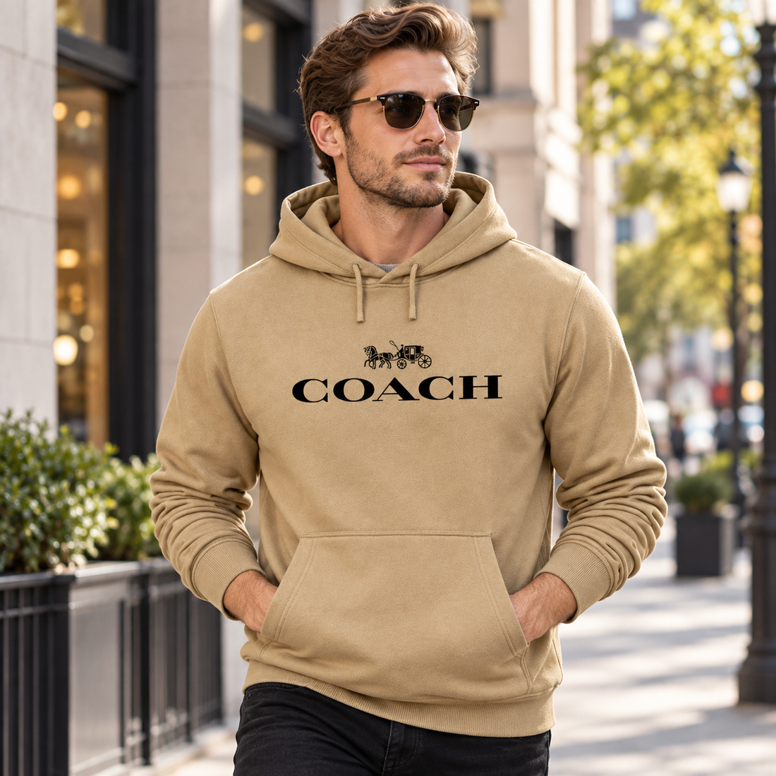 Men's Coach Pullover Hoodie in Khaki – lifestyle
