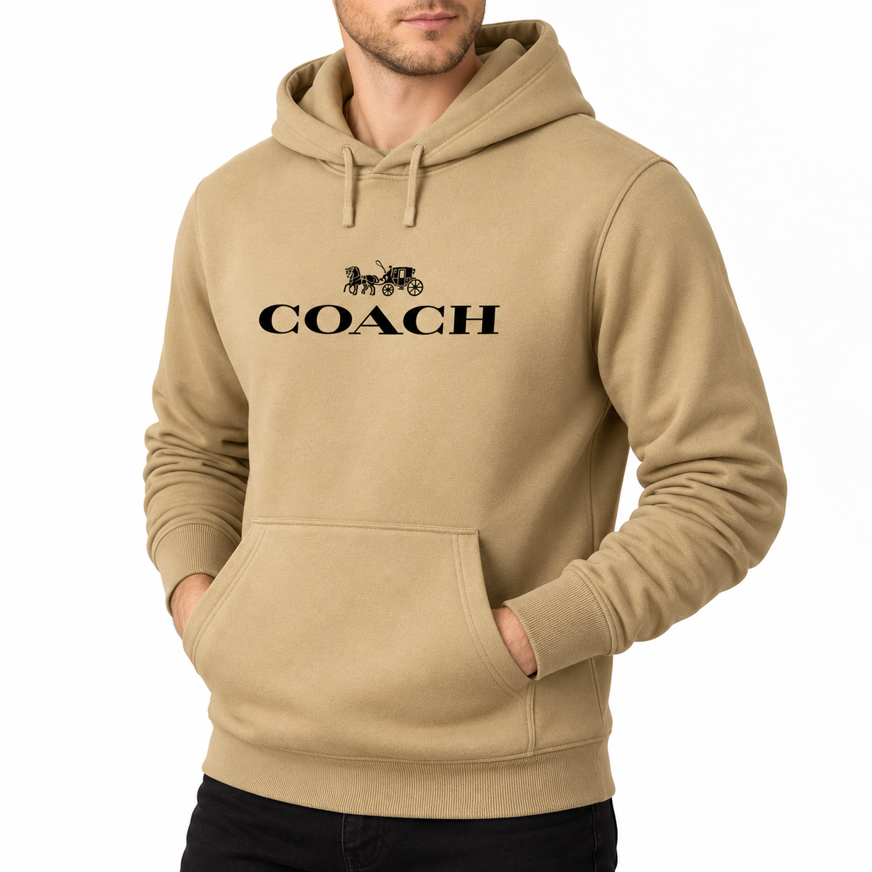Men's Coach Pullover Hoodie in Khaki – alternate angle