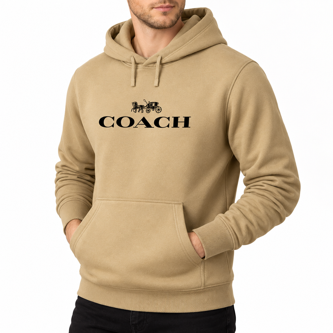 Men's Coach Pullover Hoodie in Khaki – alternate angle