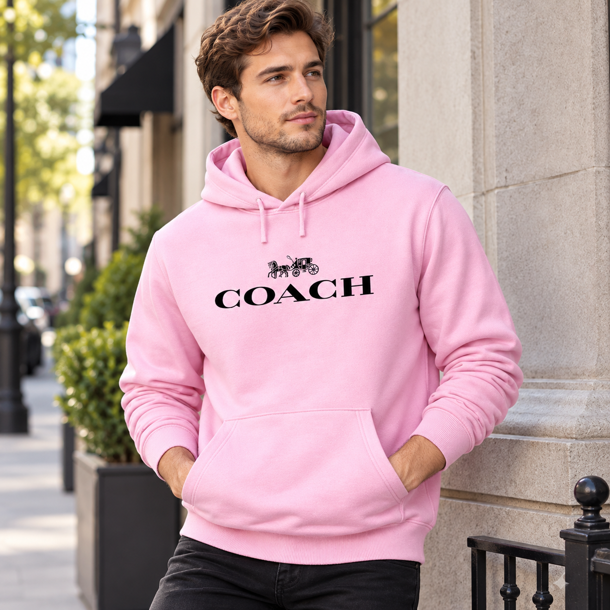 Men's Coach Pullover Hoodie in Light Pink – lifestyle