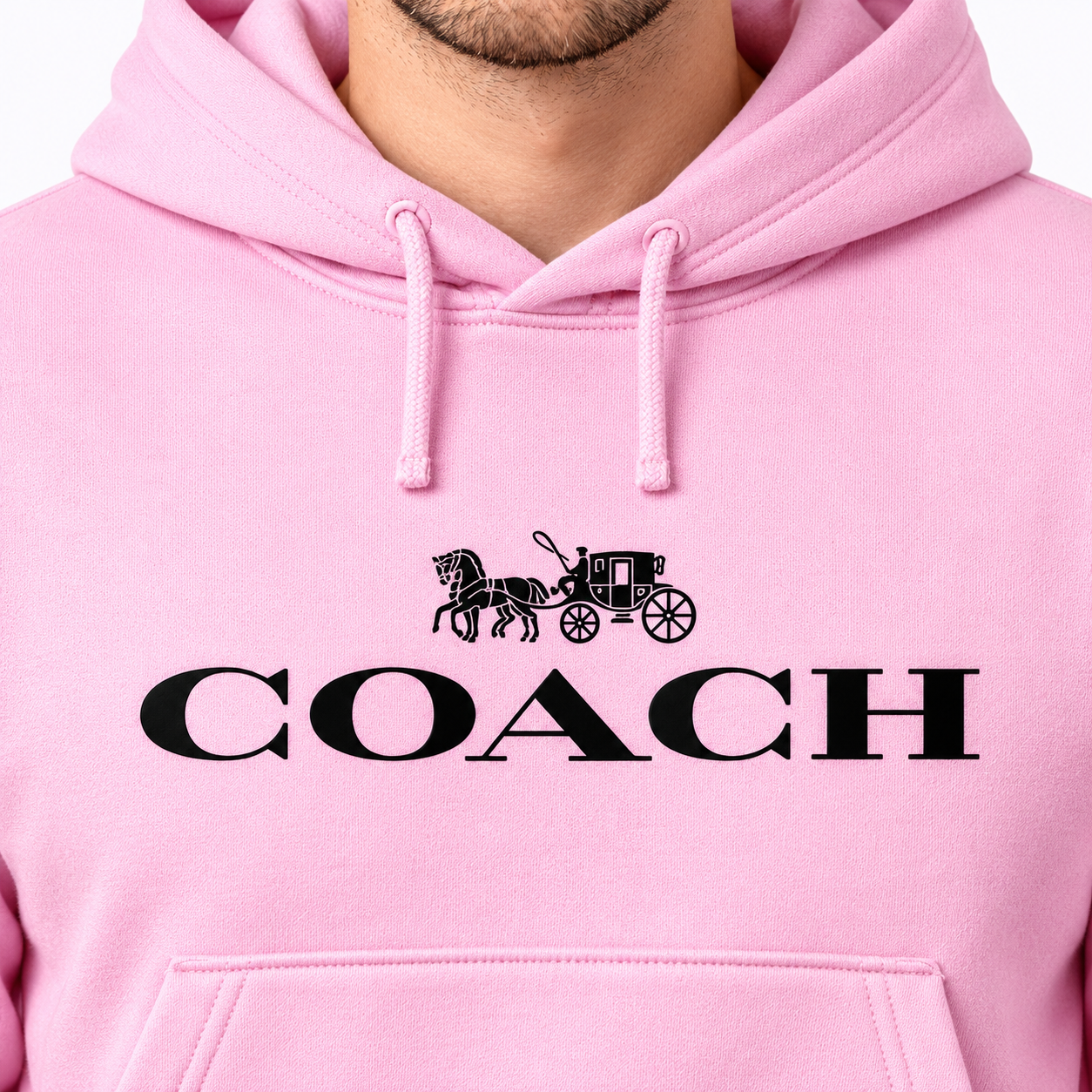 Men's Coach Pullover Hoodie in Light Pink – detail