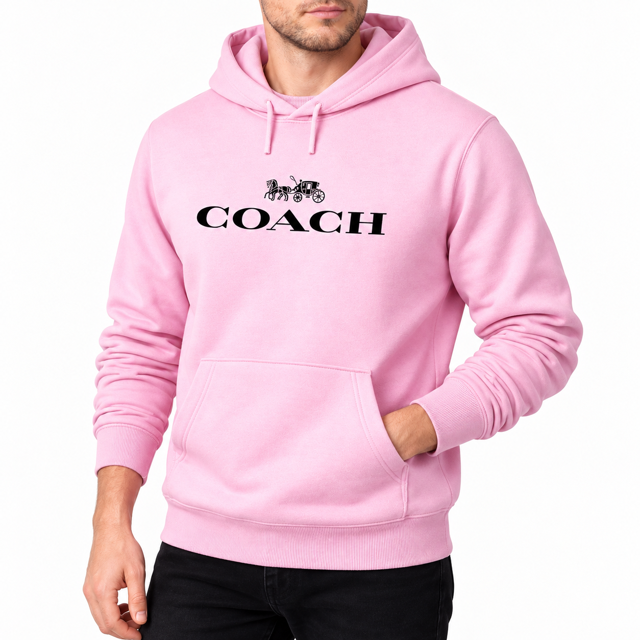 Men's Coach Pullover Hoodie in Light Pink – alternate angle