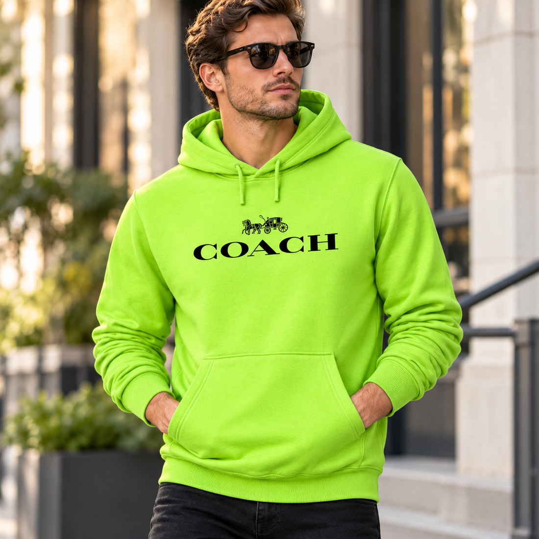 Men's Coach Pullover Hoodie in Lime Green – lifestyle