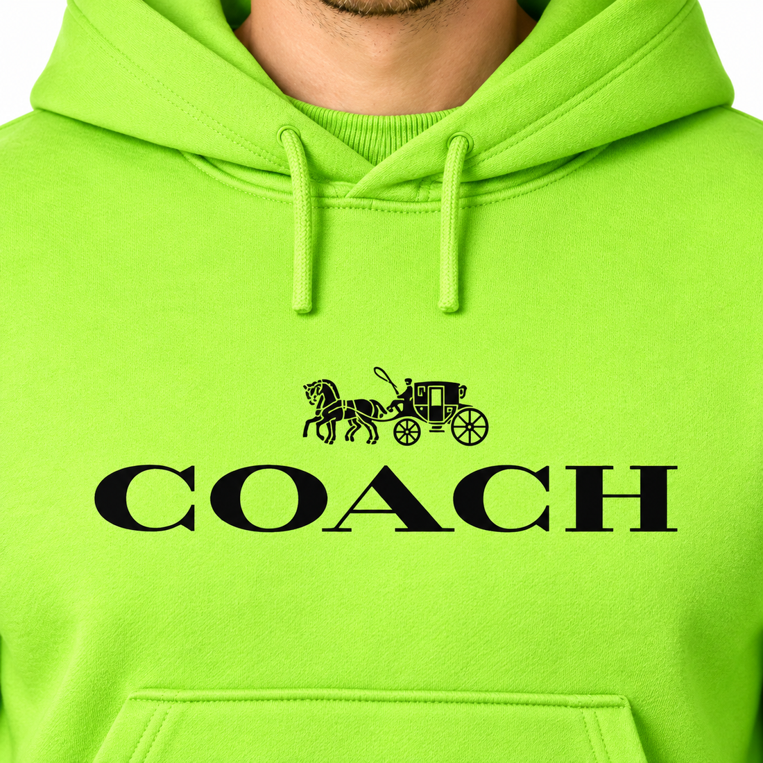 Men's Coach Pullover Hoodie in Lime Green – detail