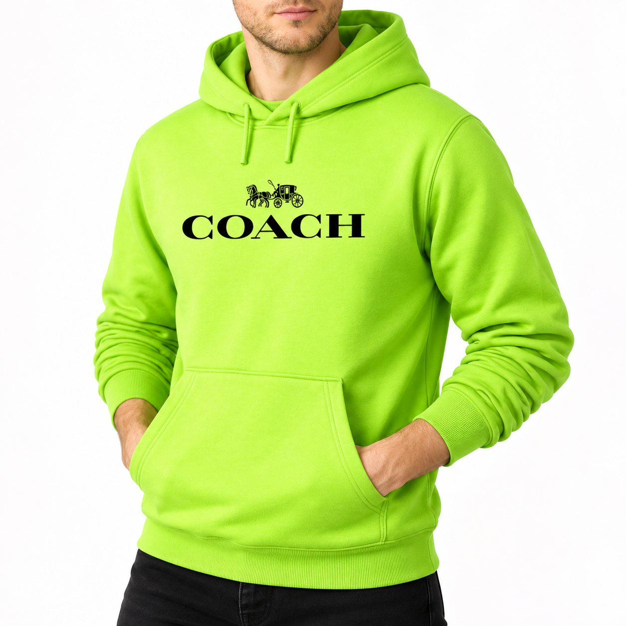 Men's Coach Pullover Hoodie in Lime Green – alternate angle