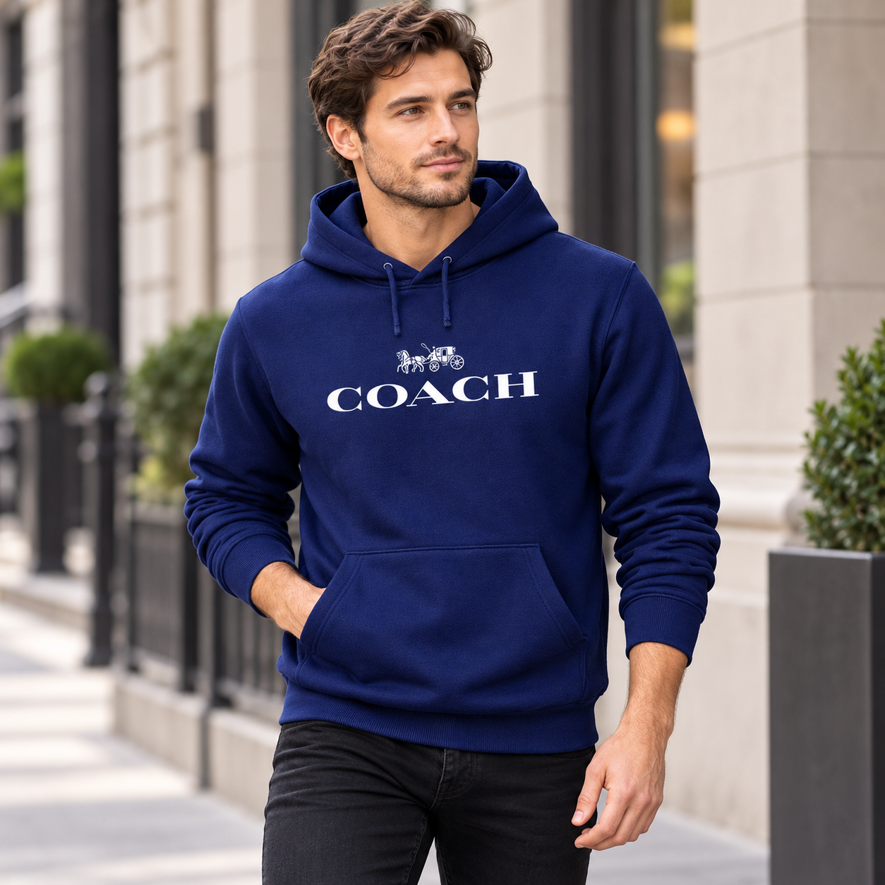 Men's Coach Pullover Hoodie in Navy – lifestyle