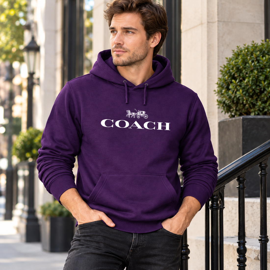 Men's Coach Pullover Hoodie in Purple – lifestyle
