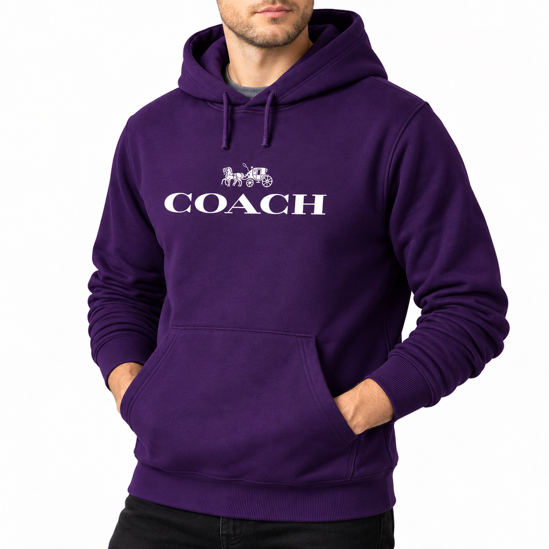 Men's Coach Pullover Hoodie in Purple – alternate angle