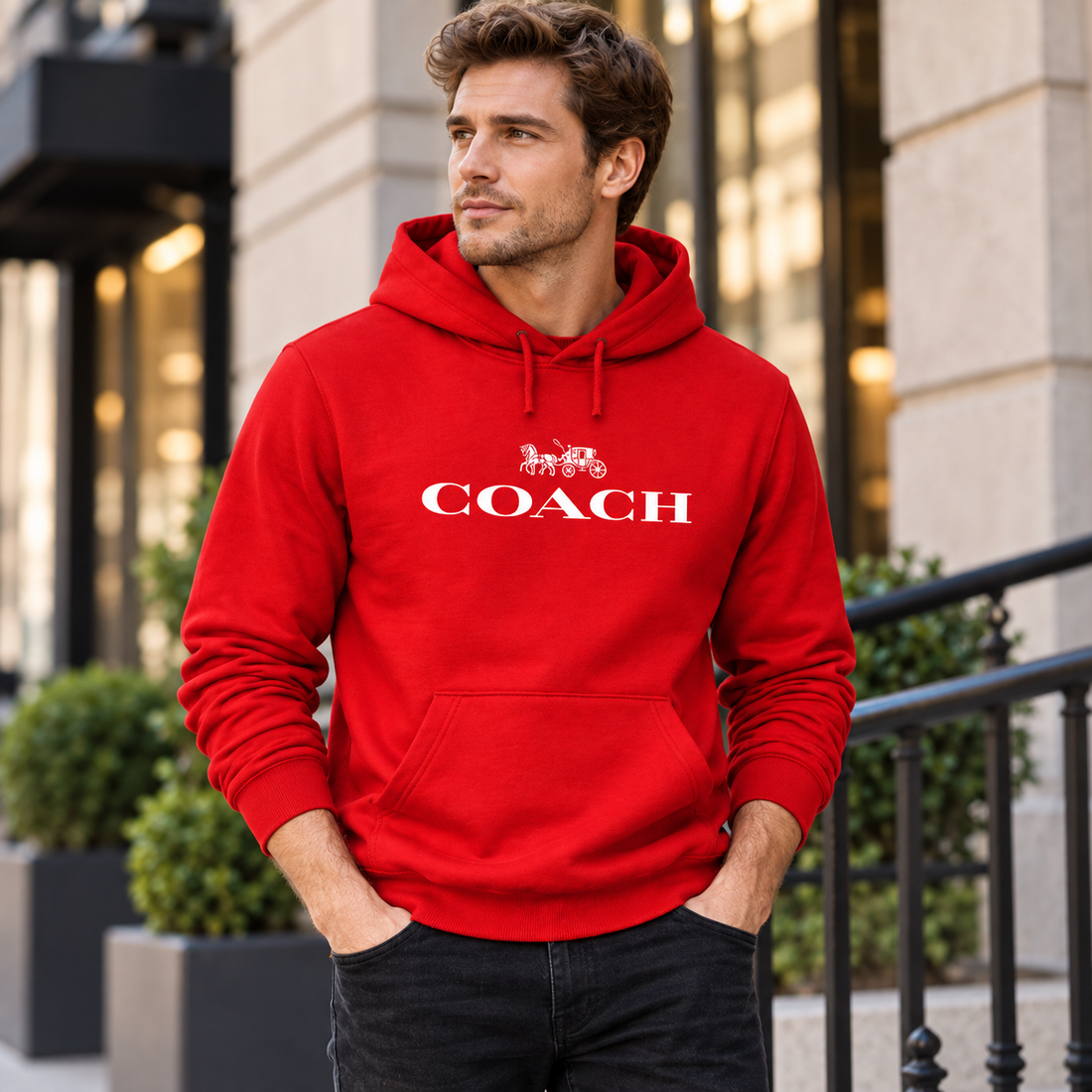 Men's Coach Pullover Hoodie in Red – lifestyle