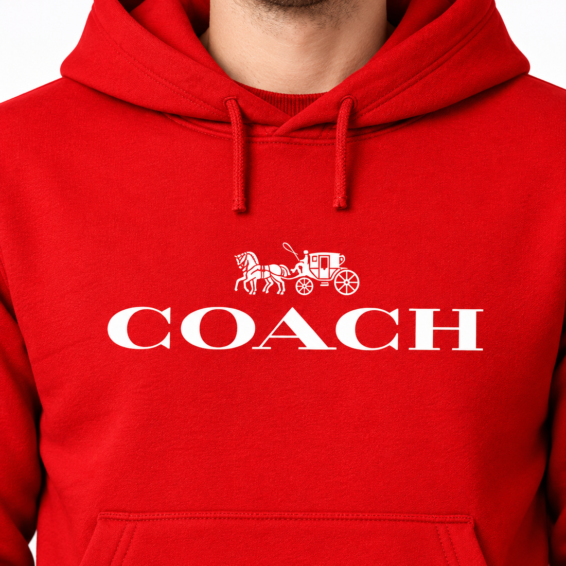 Men's Coach Pullover Hoodie in Red – detail