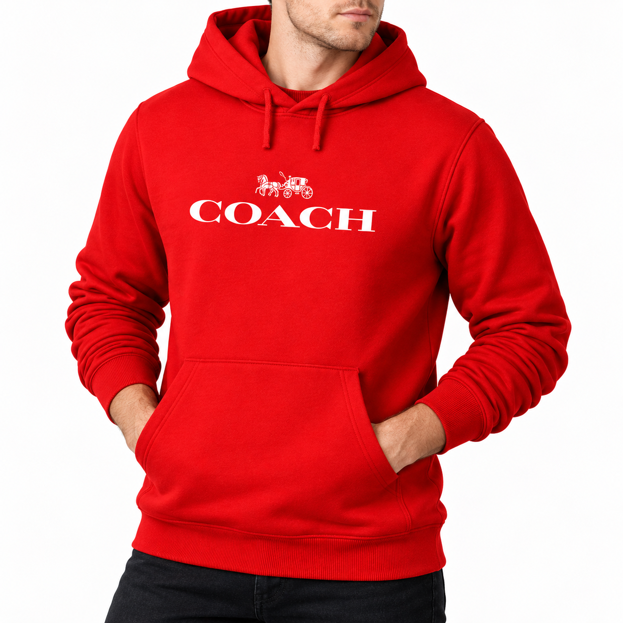 Men's Coach Pullover Hoodie in Red – alternate angle