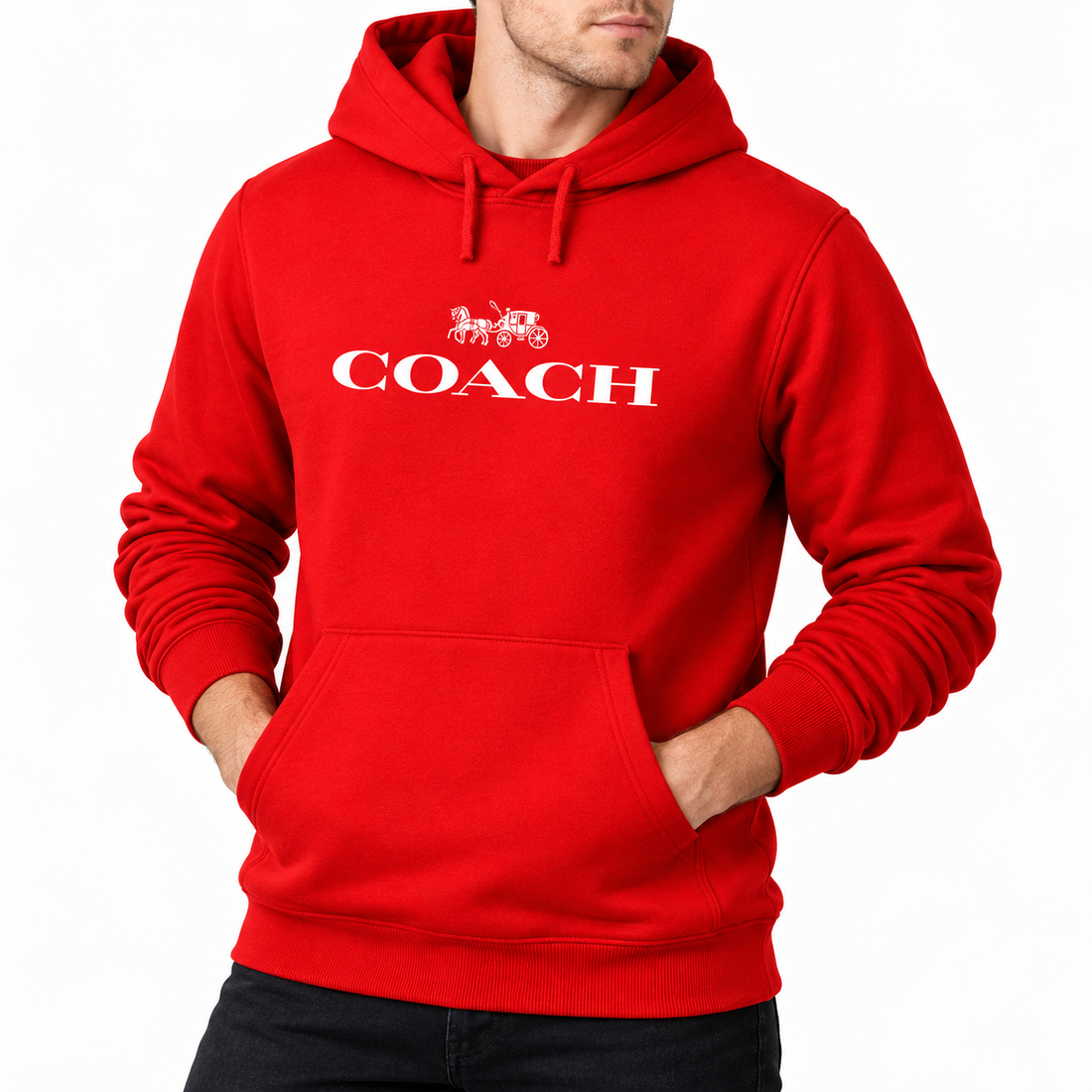 Men's Coach Pullover Hoodie in Red – alternate angle