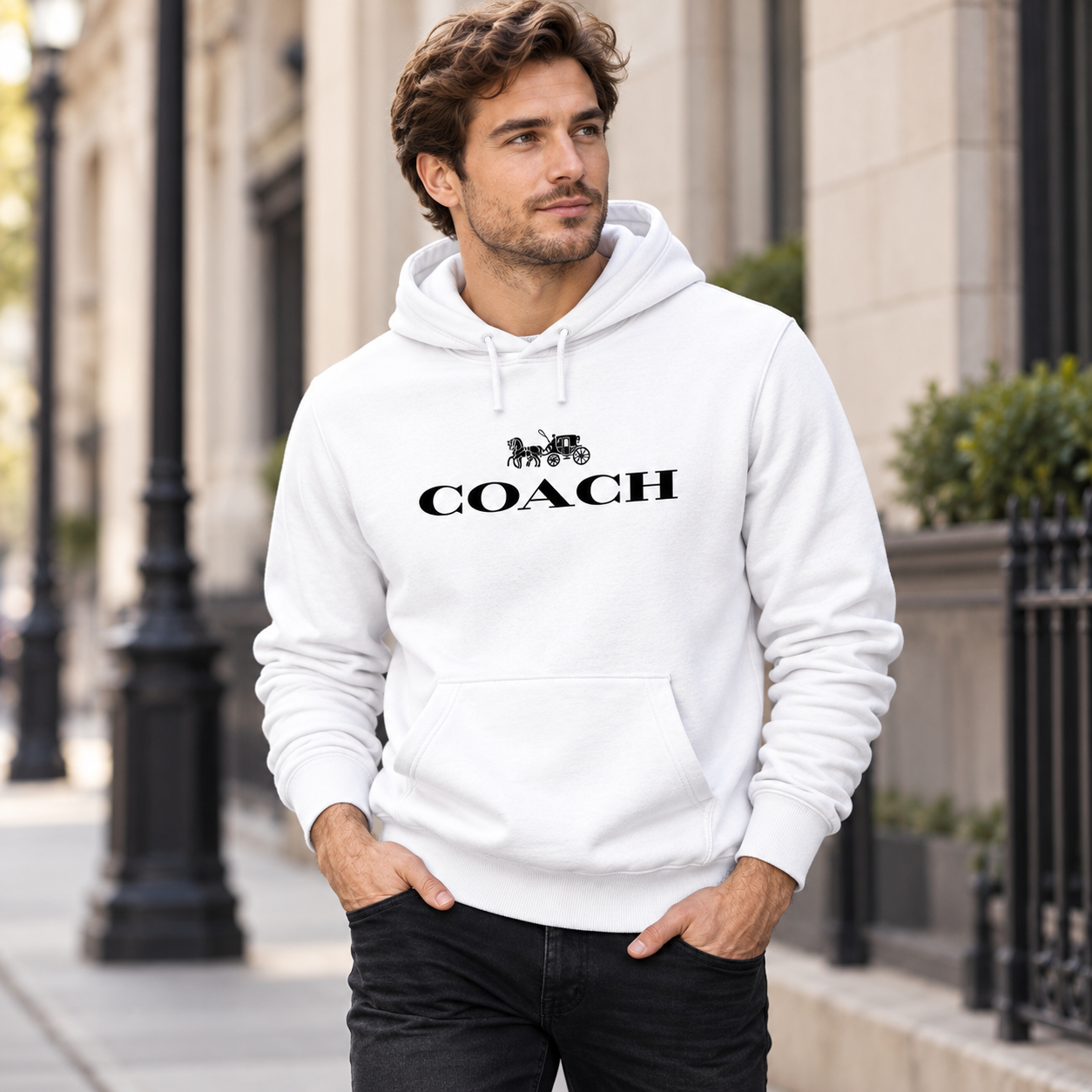 Men's Coach Pullover Hoodie in White – lifestyle