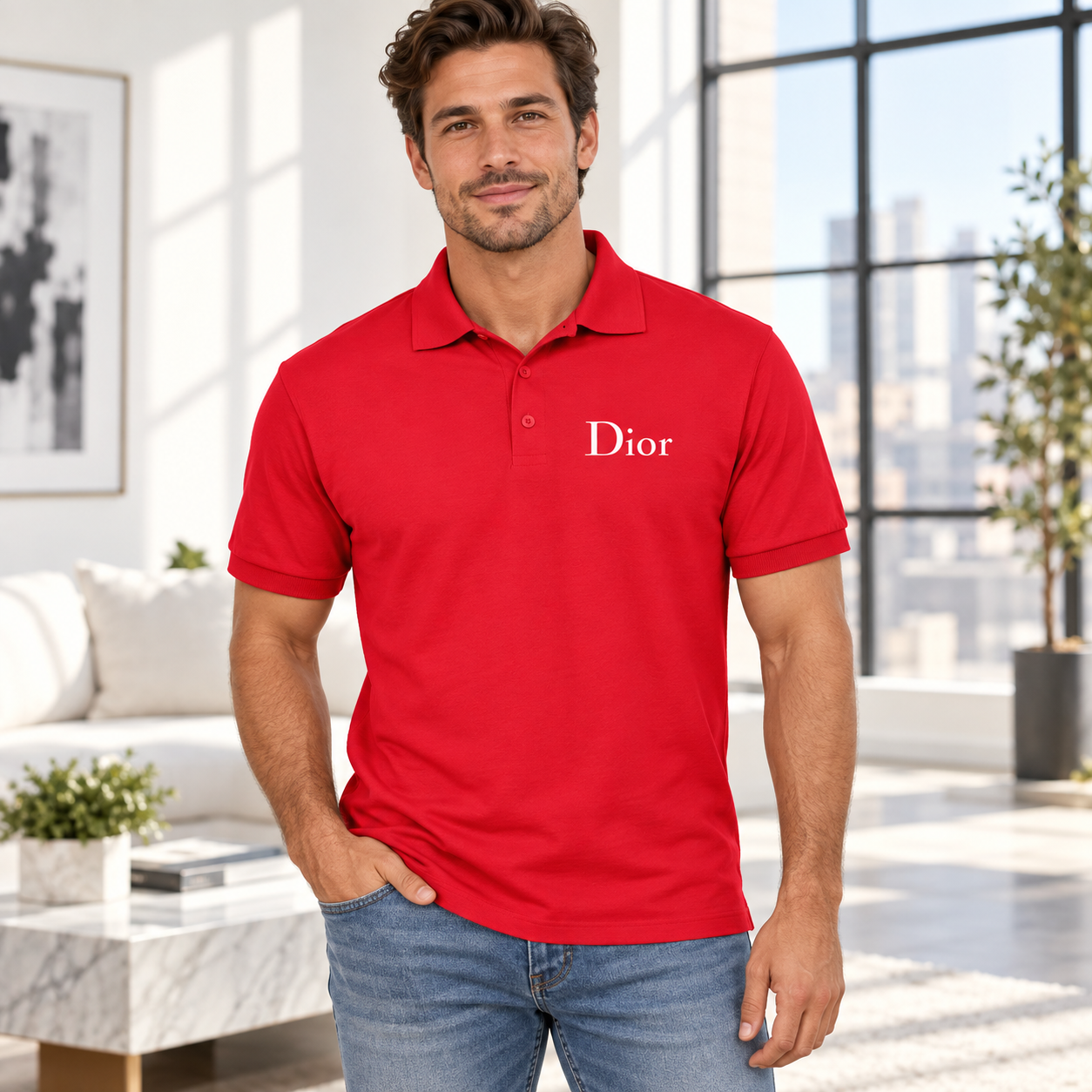 Men's Dior Dry Blend Polo | Color: Red | Image 2