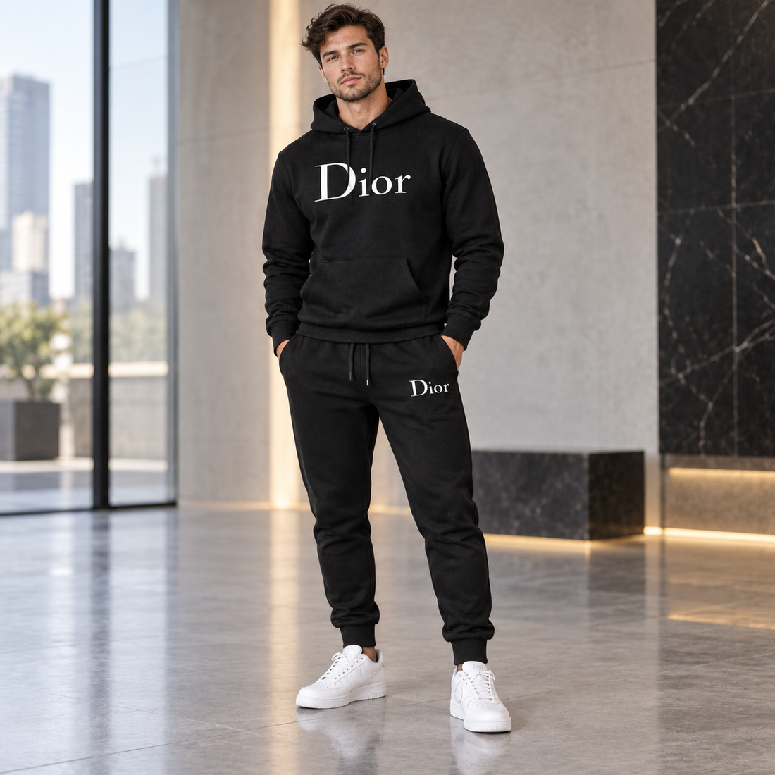 Men's Dior Hoodie Joggers Set - Black - Image 2