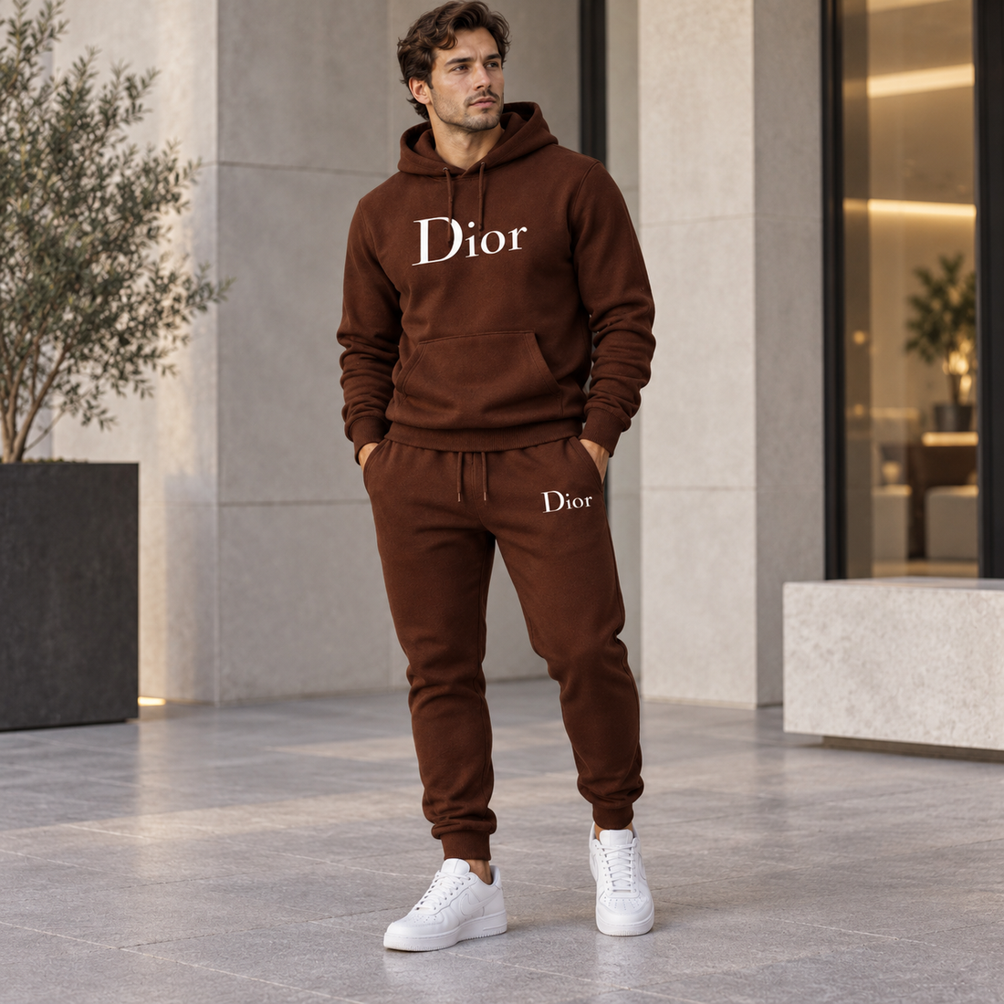 Men's Dior Hoodie Joggers Set - Brown - Image 2