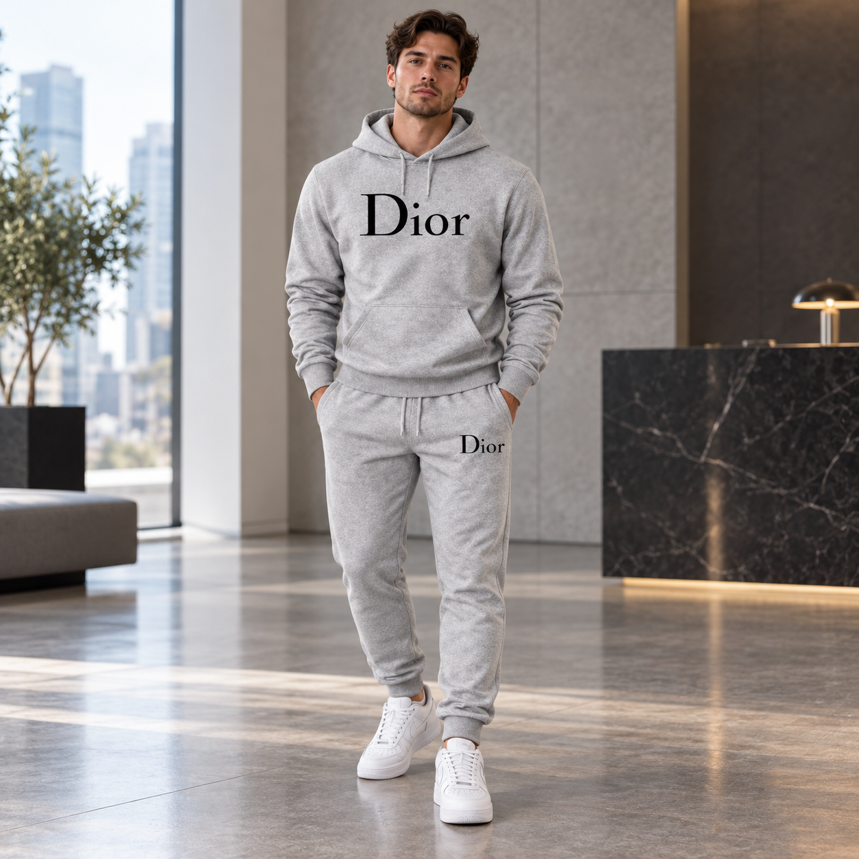 Men's Dior Hoodie Joggers Set - Grey - Image 2