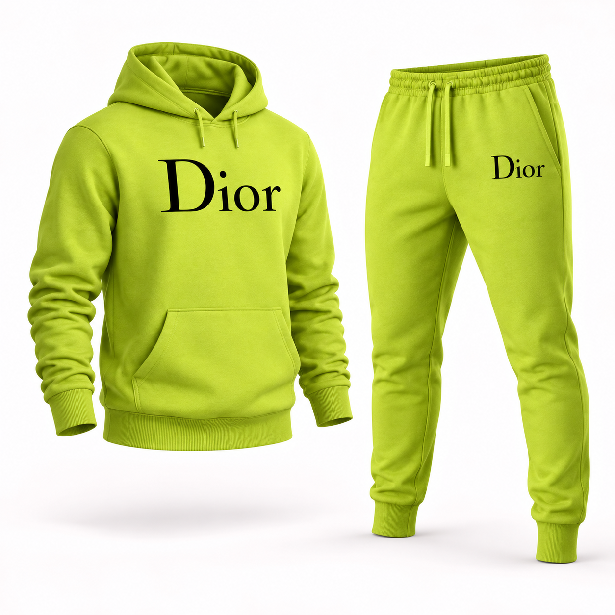 Men's Dior Hoodie Joggers Set - Lime Green - Image 4