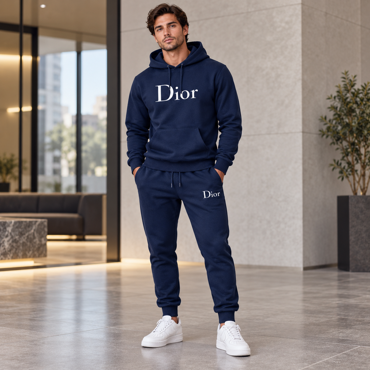 Men's Dior Hoodie Joggers Set - Navy - Image 2