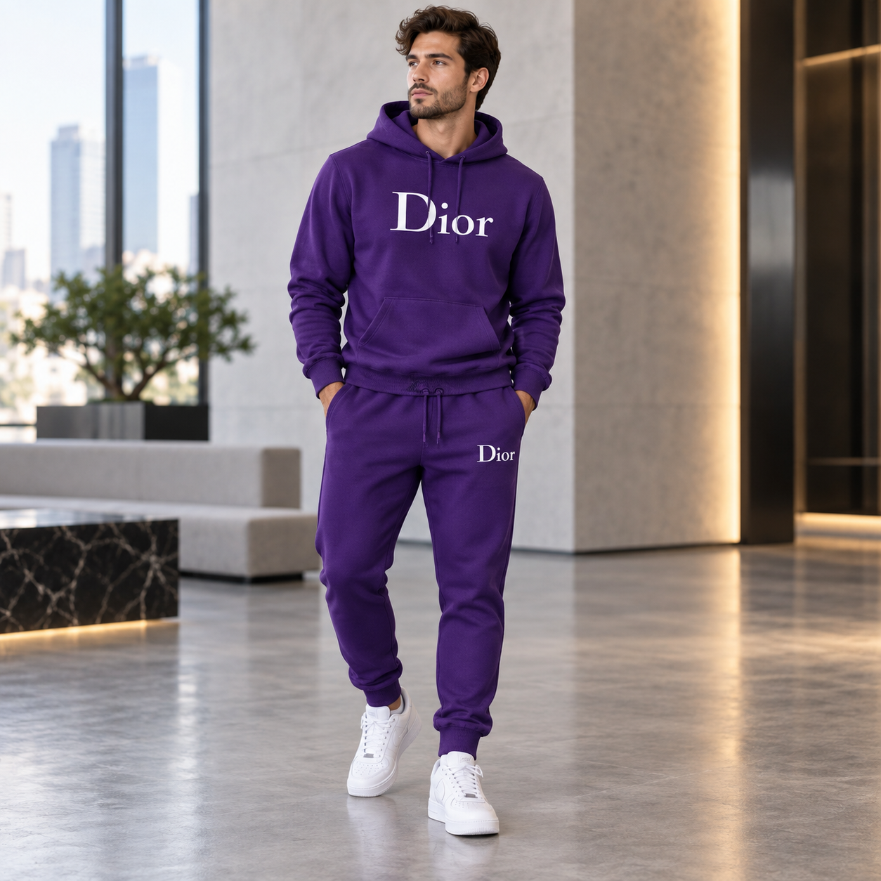 Men's Dior Hoodie Joggers Set - Purple - Image 2