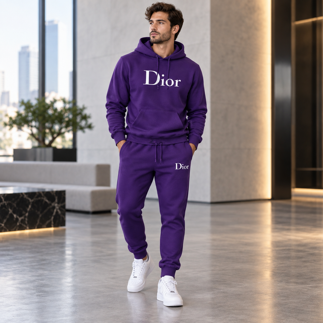 Men's Dior Hoodie Joggers Set - Purple - Image 2