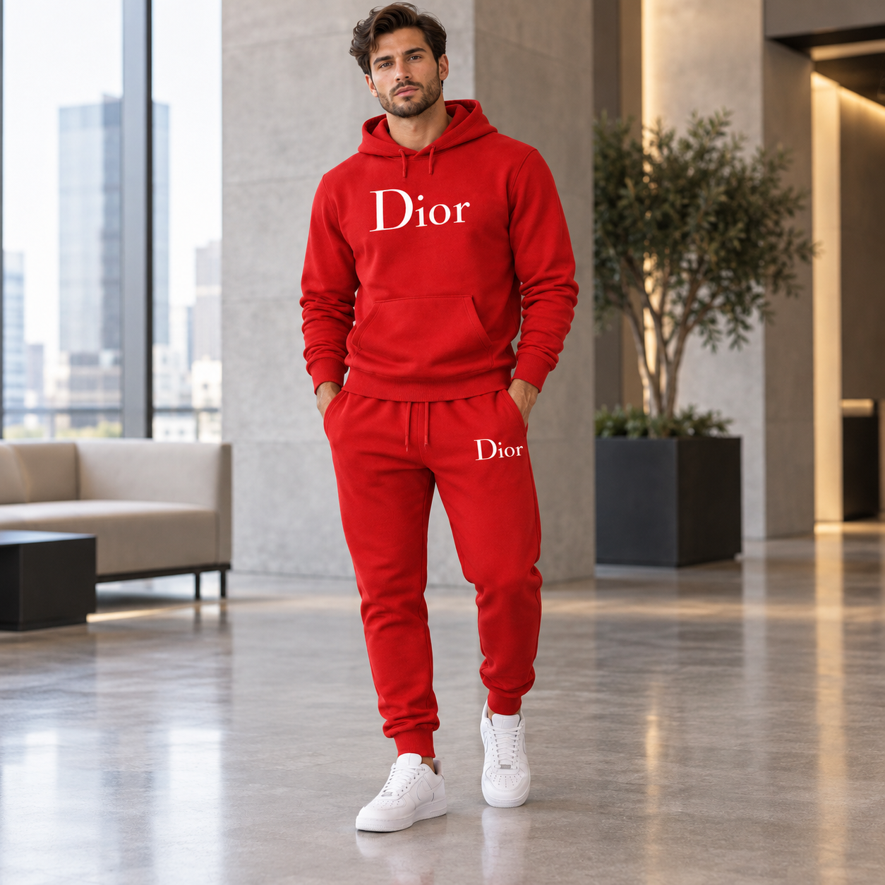 Men's Dior Hoodie Joggers Set - Red - Image 2