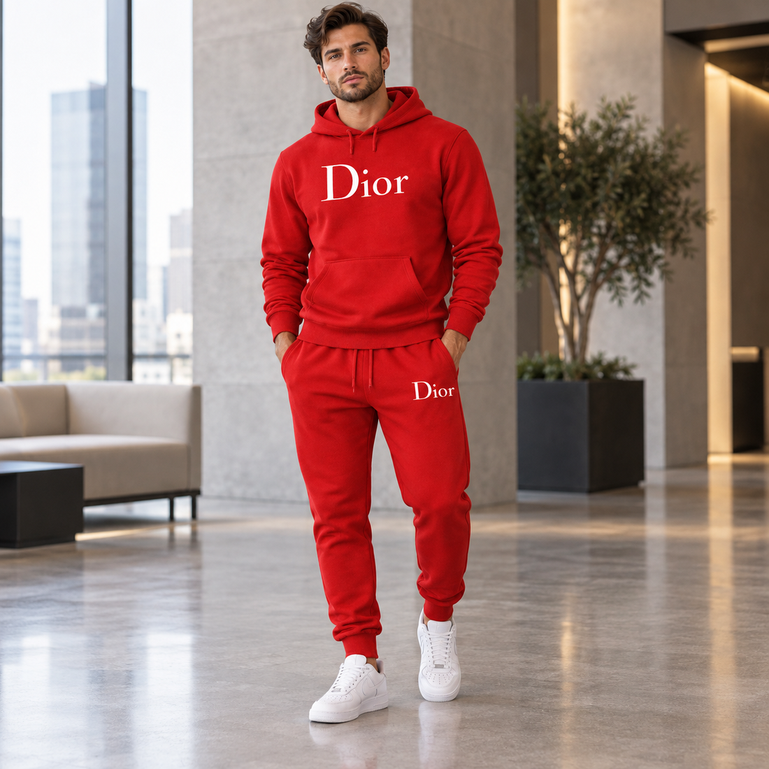 Men's Dior Hoodie Joggers Set - Red - Image 2