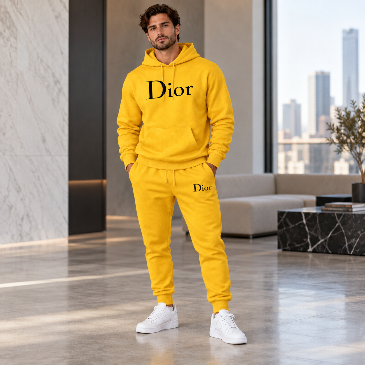 Men's Dior Hoodie Joggers Set - Yellow - Image 2