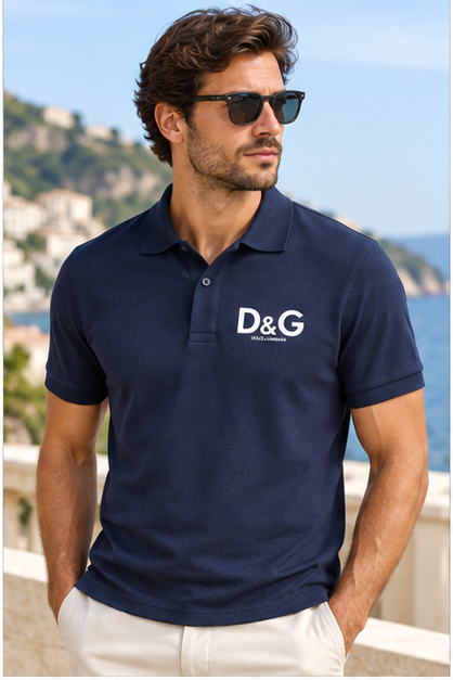 Men's Dolce and Gabbana Dry Blend Polo | Color: Navy | Image 2