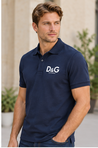 Men's Dolce and Gabbana Dry Blend Polo | Color: Navy | Image 3