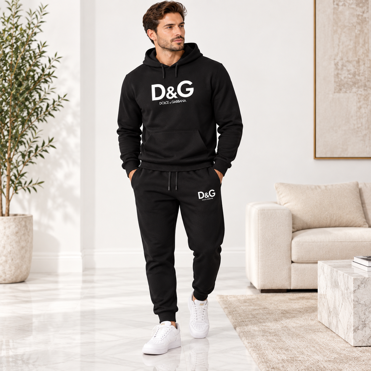 Men's Dolce and Gabbana Hoodie Joggers Set | Color: black | Image 2