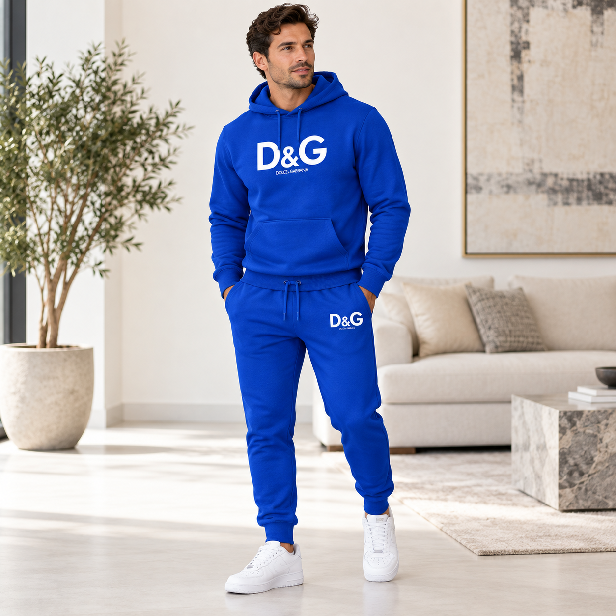 Men's Dolce and Gabbana Hoodie Joggers Set | Color: blue | Image 2