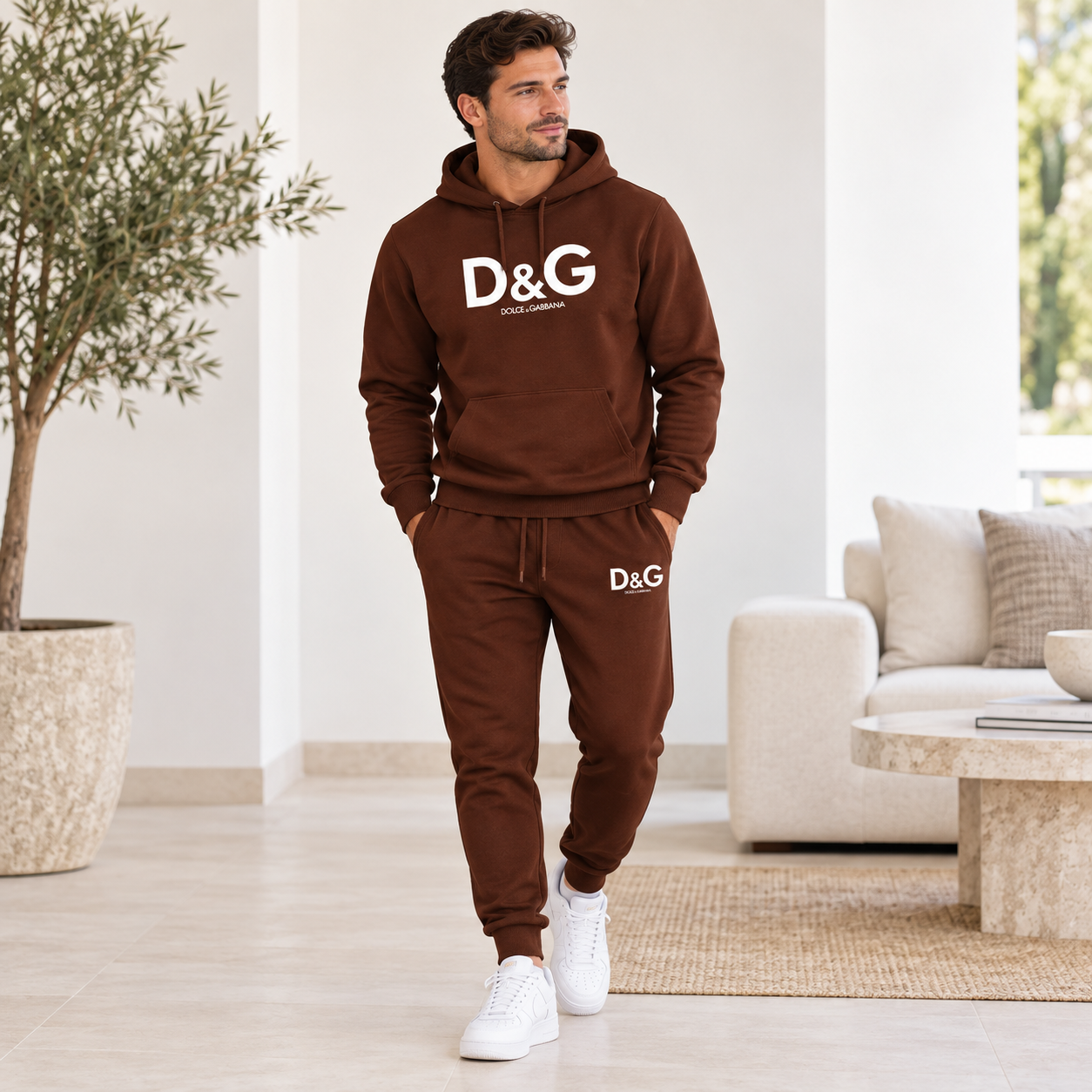 Men's Dolce and Gabbana Hoodie Joggers Set | Color: brown | Image 2