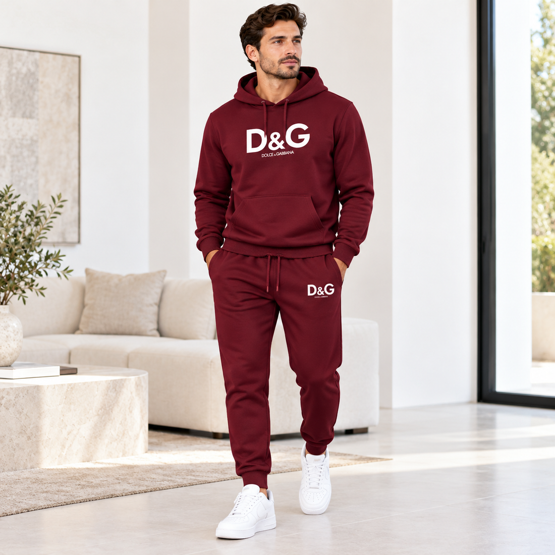 Men's Dolce and Gabbana Hoodie Joggers Set | Color: burgundy | Image 2