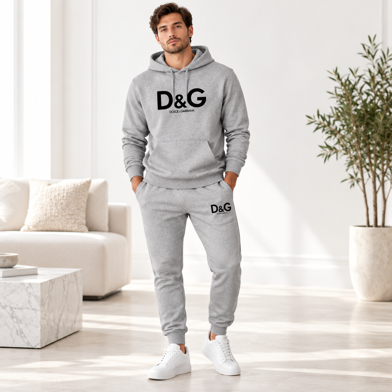 Men's Dolce and Gabbana Hoodie Joggers Set | Color: grey | Image 2