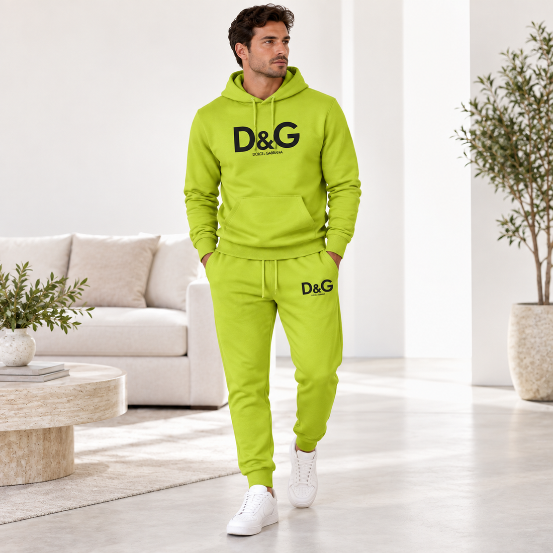 Men's Dolce and Gabbana Hoodie Joggers Set | Color: lime green | Image 2