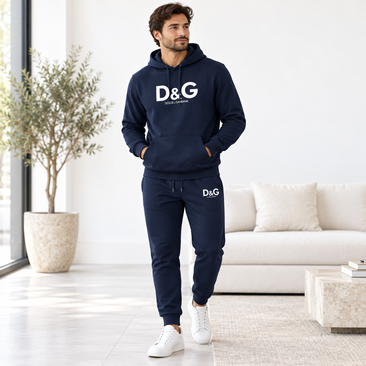 Men's Dolce and Gabbana Hoodie Joggers Set | Color: navy | Image 2