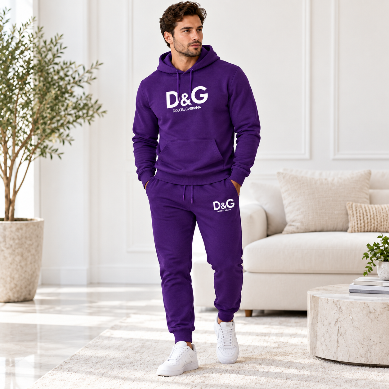 Men's Dolce and Gabbana Hoodie Joggers Set | Color: purple | Image 2