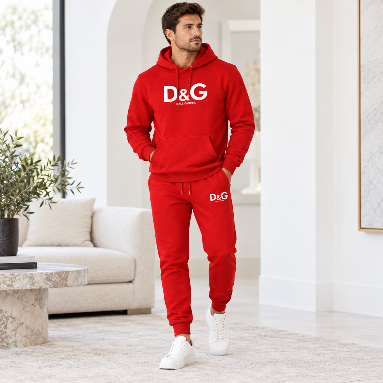 Men's Dolce and Gabbana Hoodie Joggers Set | Color: red | Image 2