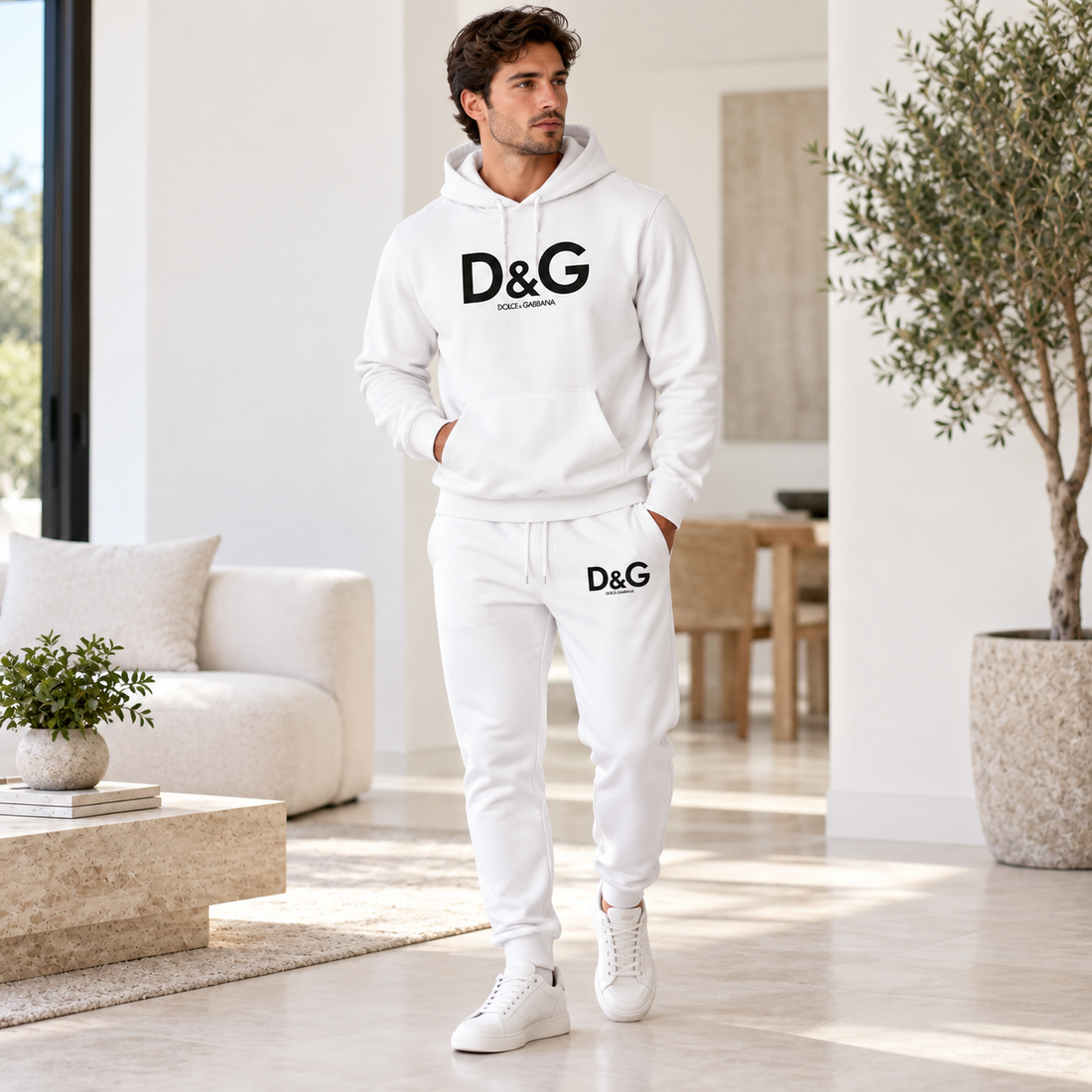 Men's Dolce and Gabbana Hoodie Joggers Set | Color: white | Image 2
