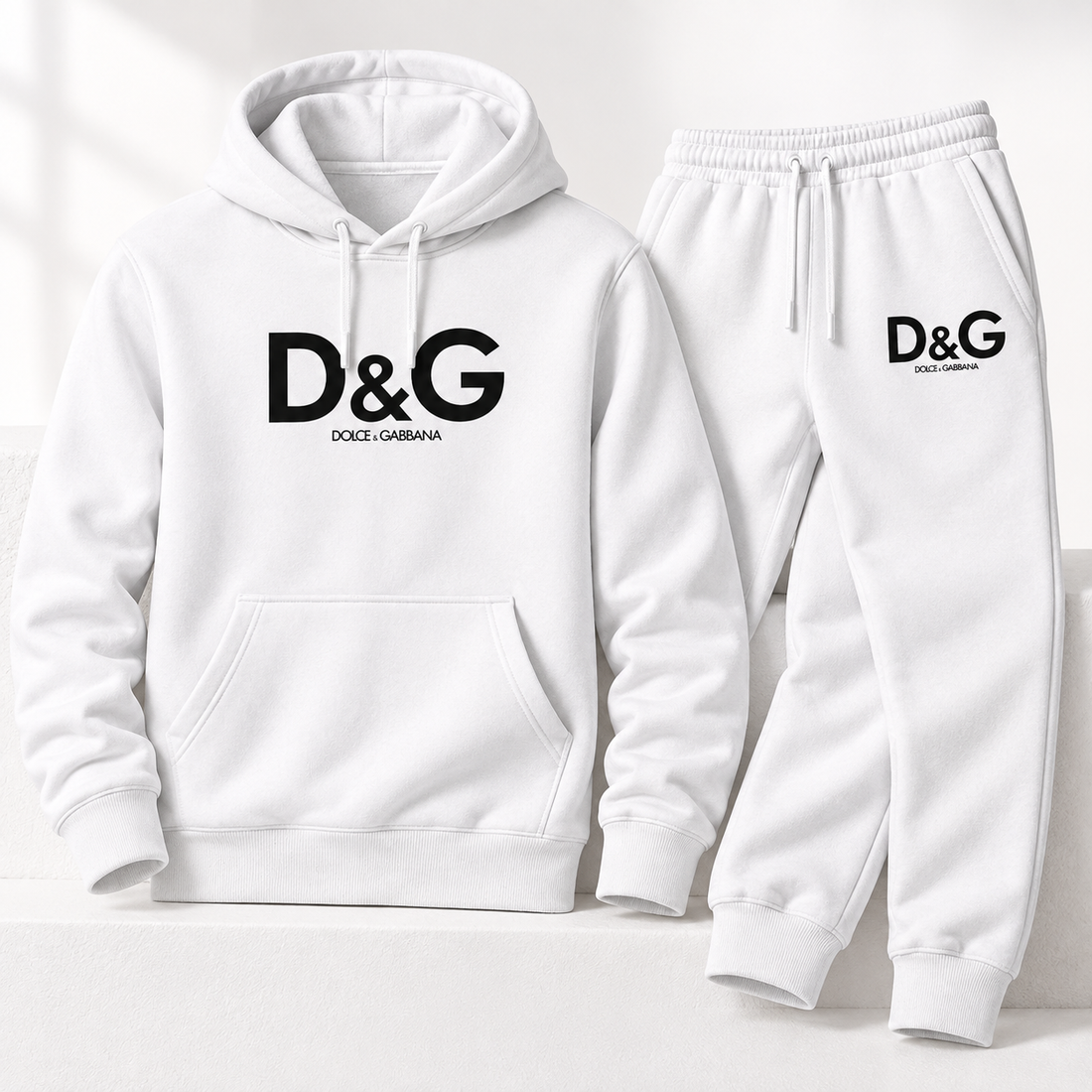 Men's Dolce and Gabbana Hoodie Joggers Set | Color: white | Image 3
