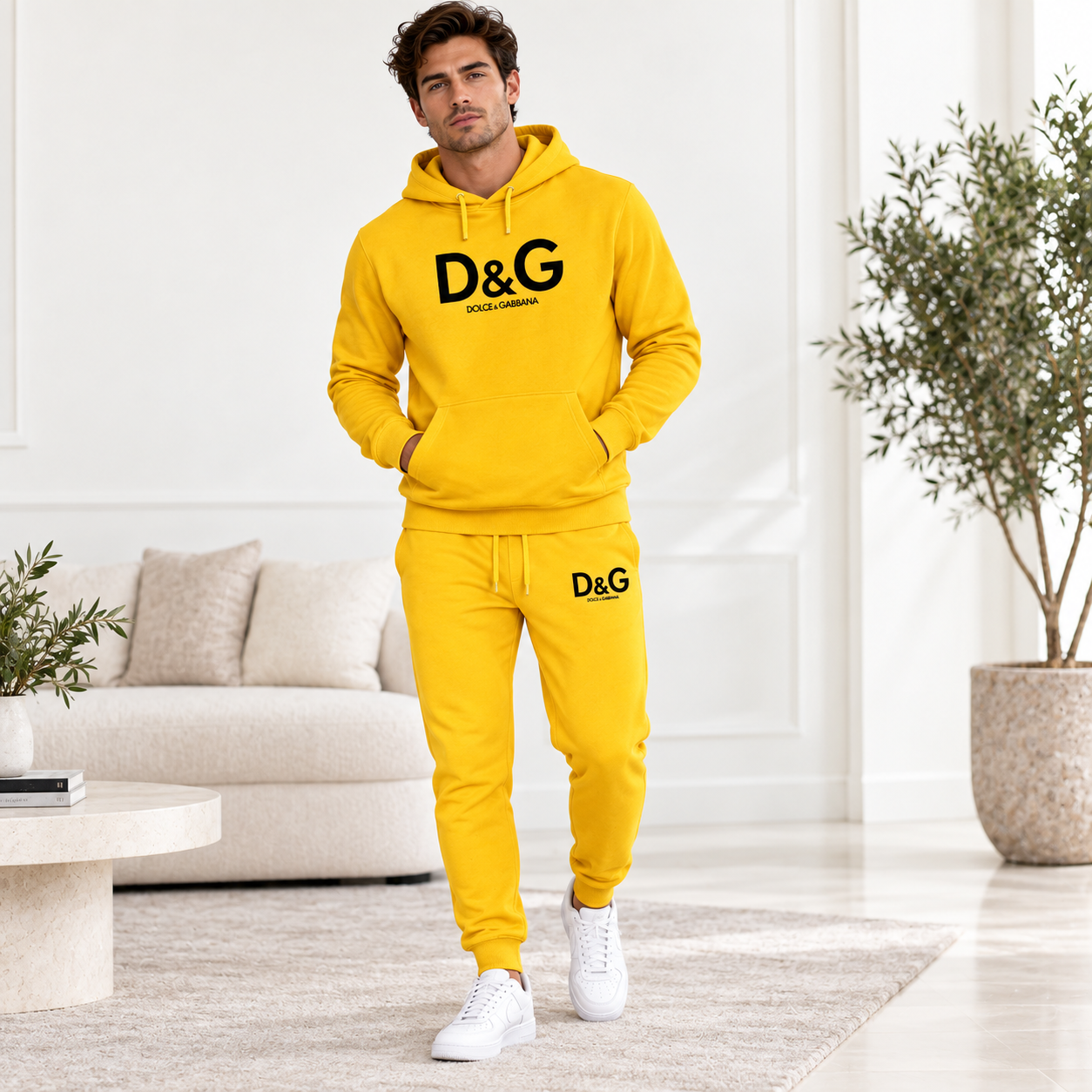 Men's Dolce and Gabbana Hoodie Joggers Set | Color: yellow | Image 2