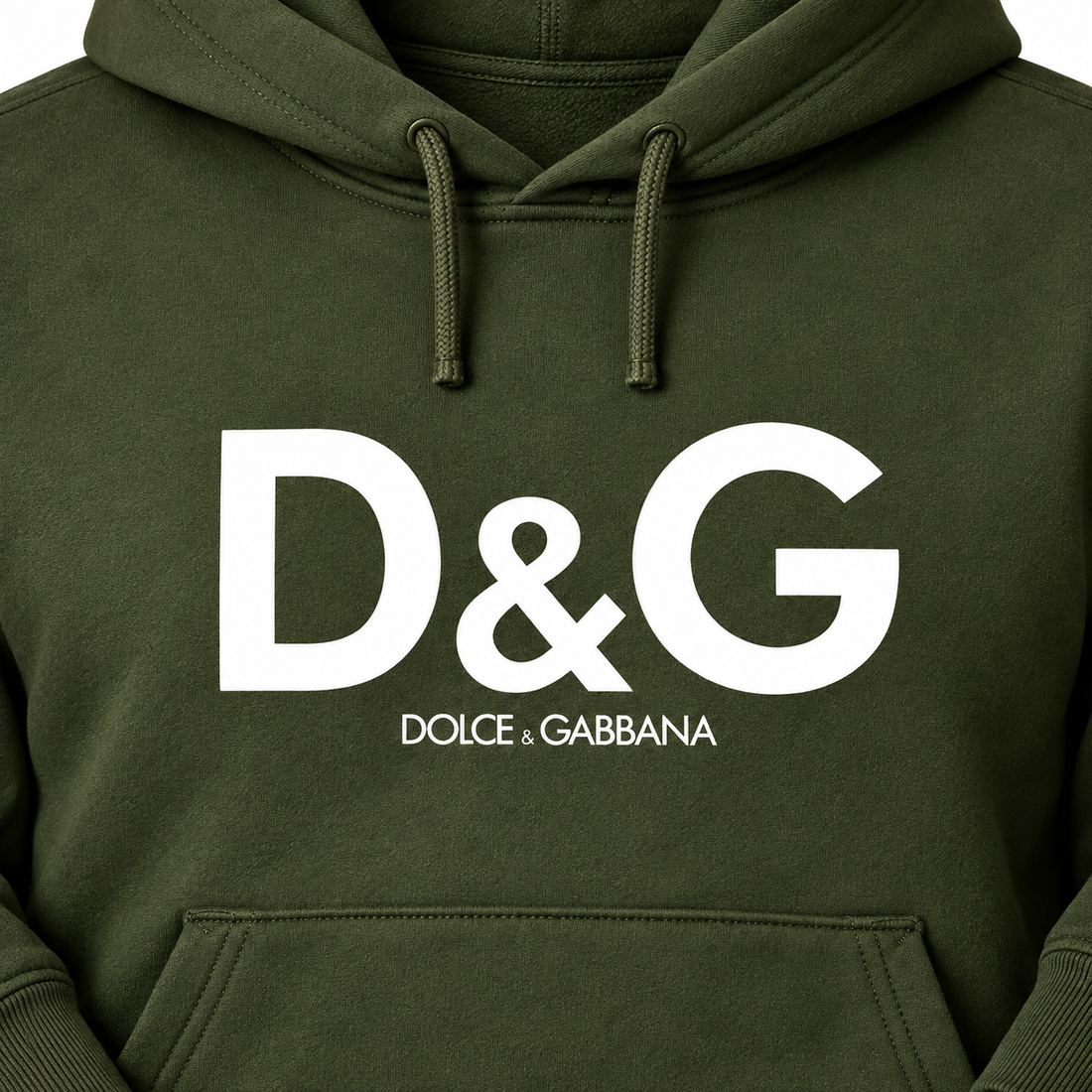 Men's Dolce and Gabbana Pullover Hoodie in Army Green – print detail
